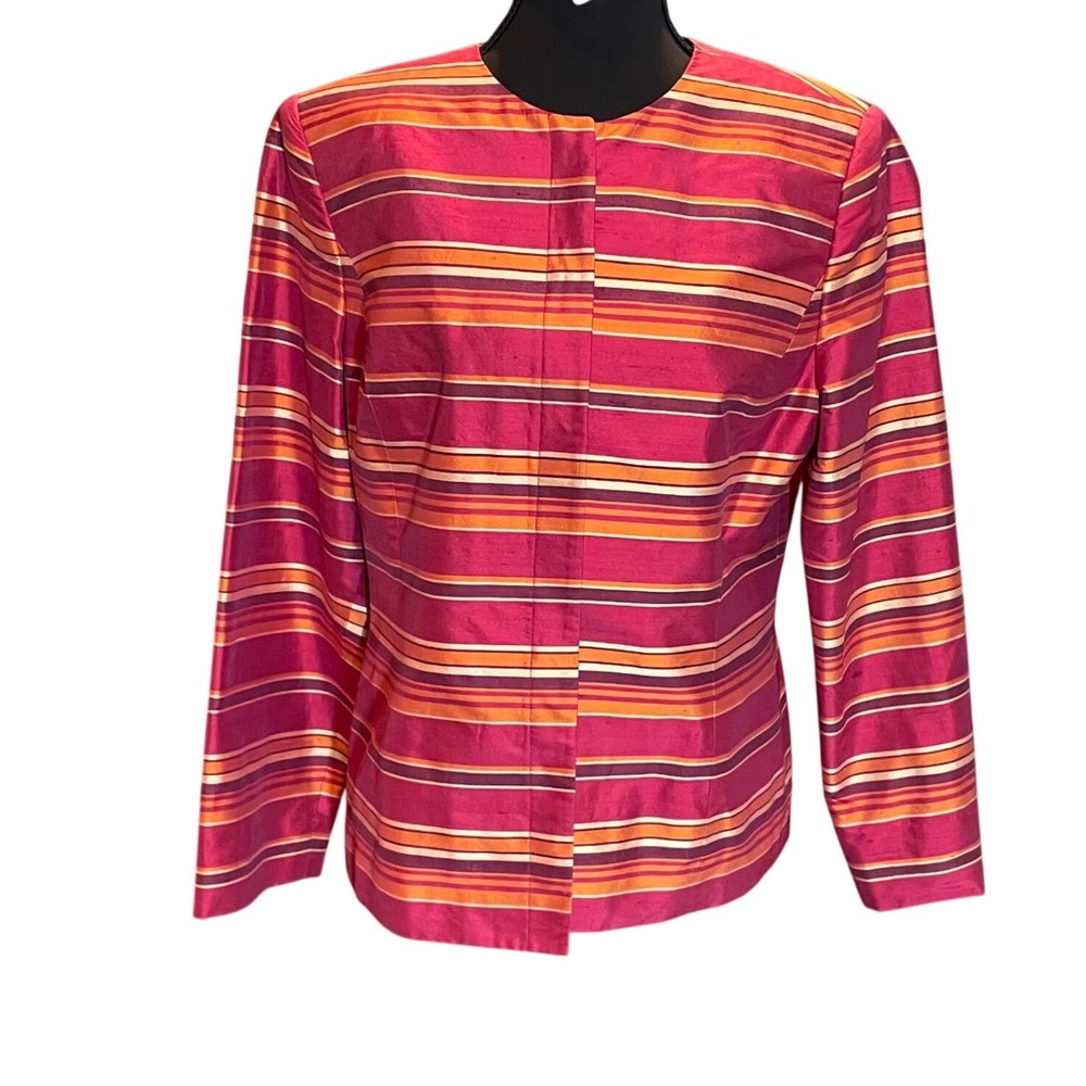 VTG Kasper & Company ASL Womens Striped 100% Silk Blazer Jacket 10 Maximalist